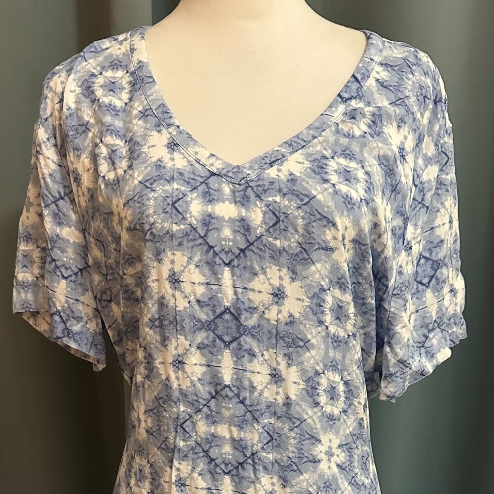 BeachLunchLounge XL Blue Tie Dye Viscose Dress Smocked Waist Boho